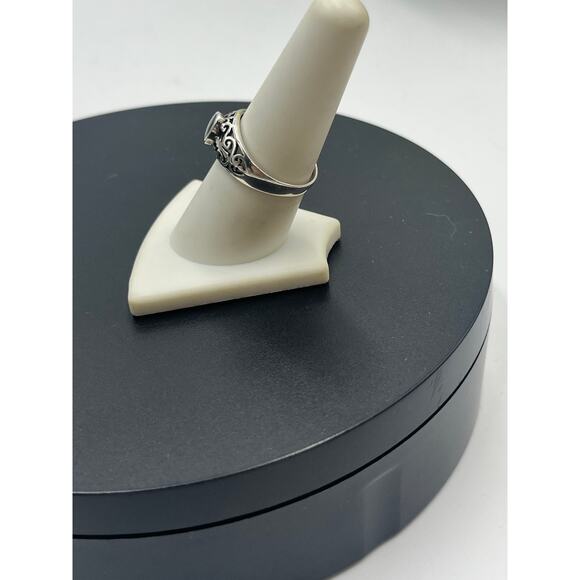 SU Vintage Sterling Silver THAILAND Women Black Onyx Scroll Filigree Ring Sz 8.5 - Picture 10 of 11